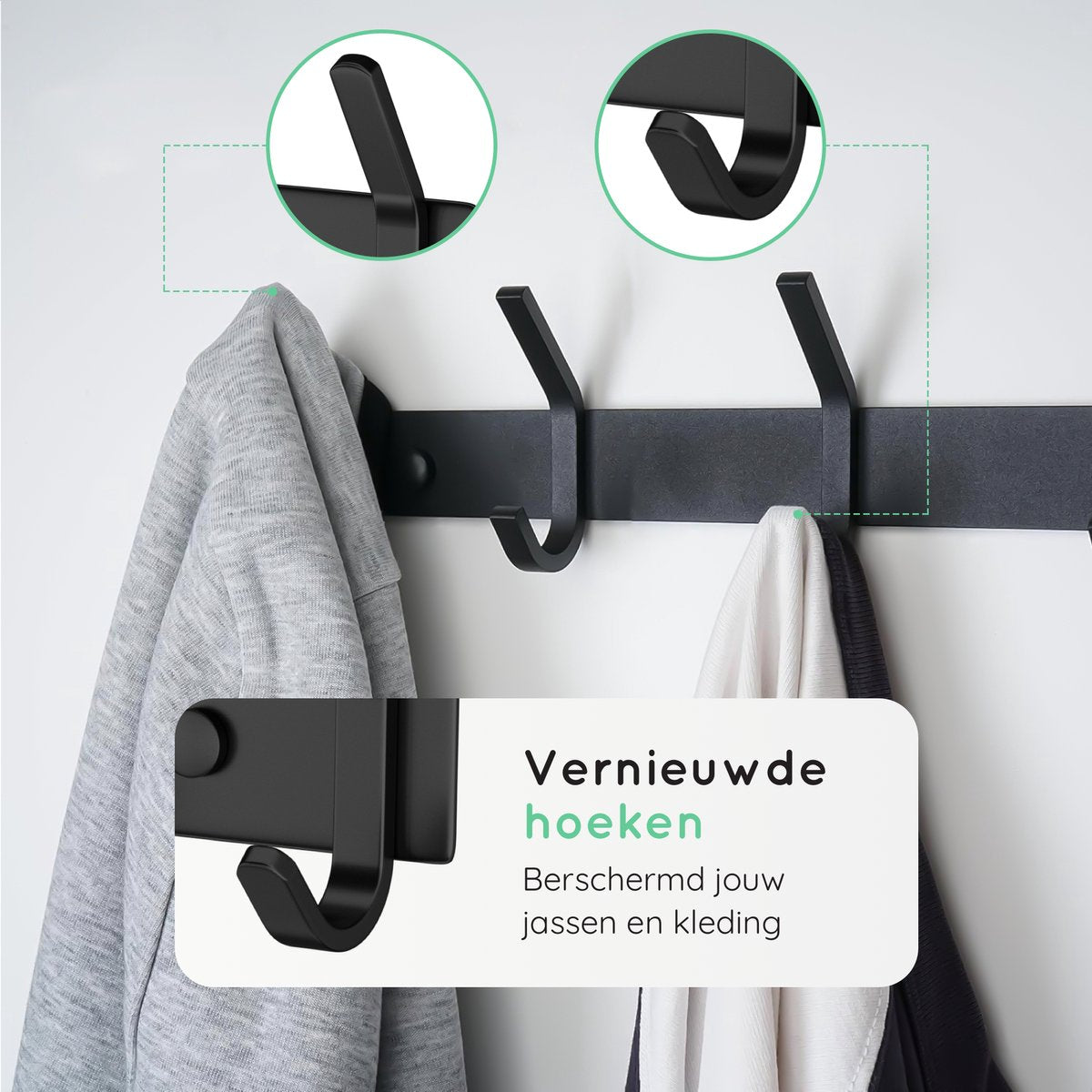 Volcan Wandgarderobe - 20 Haken - Edelstahl - Wandgarderobe zum Aufhängen - Industriell - 3M-Band - Schwarz