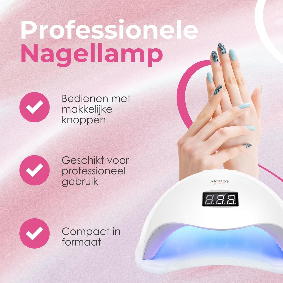 Moods Gellac - Professionelle Nagellampe - UV-Lampe Gel-Nägel - Nageltrockner - Steuerbar mit Tasten - Leistungsstarke LED-Lampe - Weiß