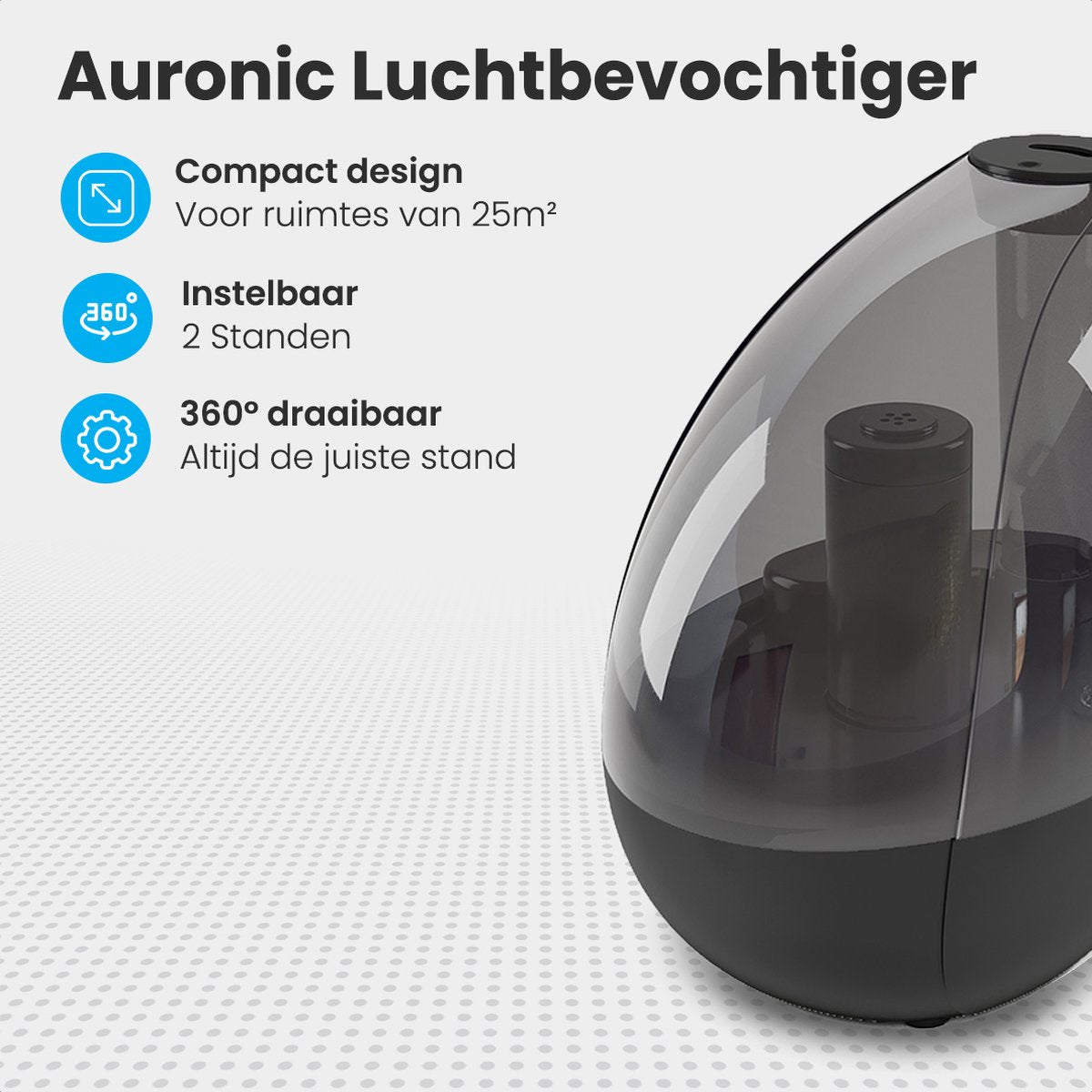 Auronic Luftbefeuchter - Geeignet für Babyzimmer & Schlafzimmer - Inklusive Wasserfilter - Schwarz