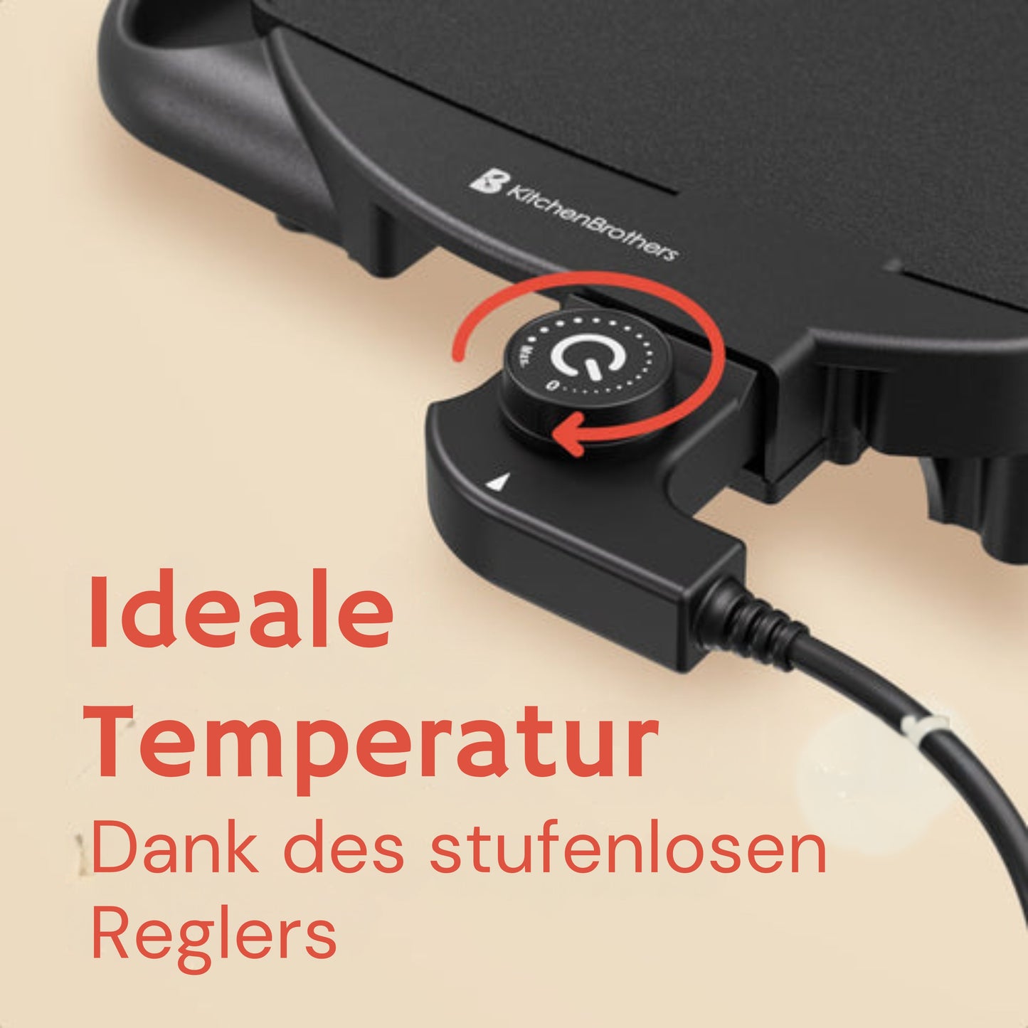 KitchenBrothers Elektrische Grillplatte XL - 2000W - Teppanyaki - Schwarz