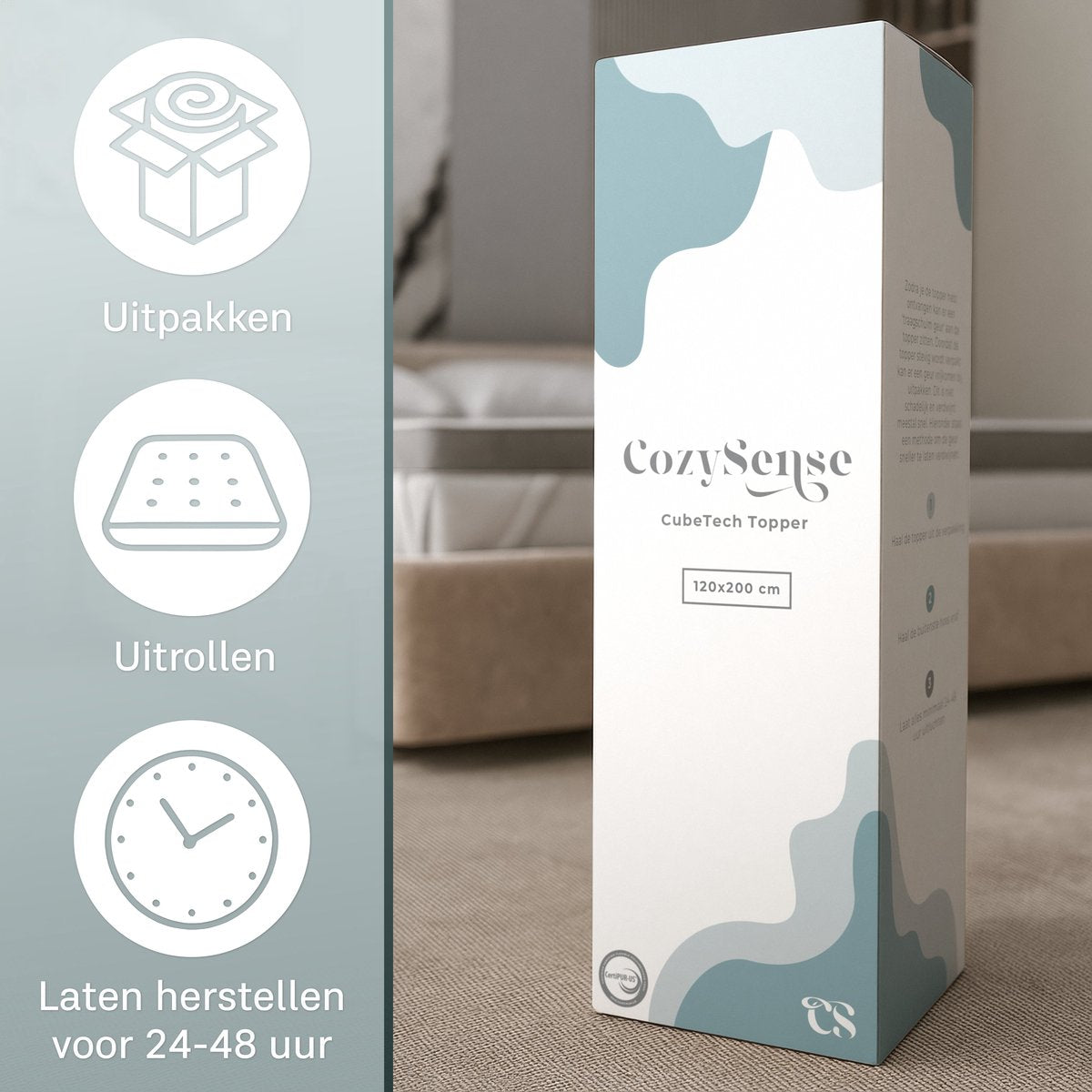 CozySense® - CubeTech Topper Topdeck Matratze - 120 x 200 cm - Ausgestattet mit 100+ Comfort Cubes und kühlendem Gel und waschbarem Bezug - Für Rückenschmerzen und Druckentlastung - Weißer Memory Foam und Textil