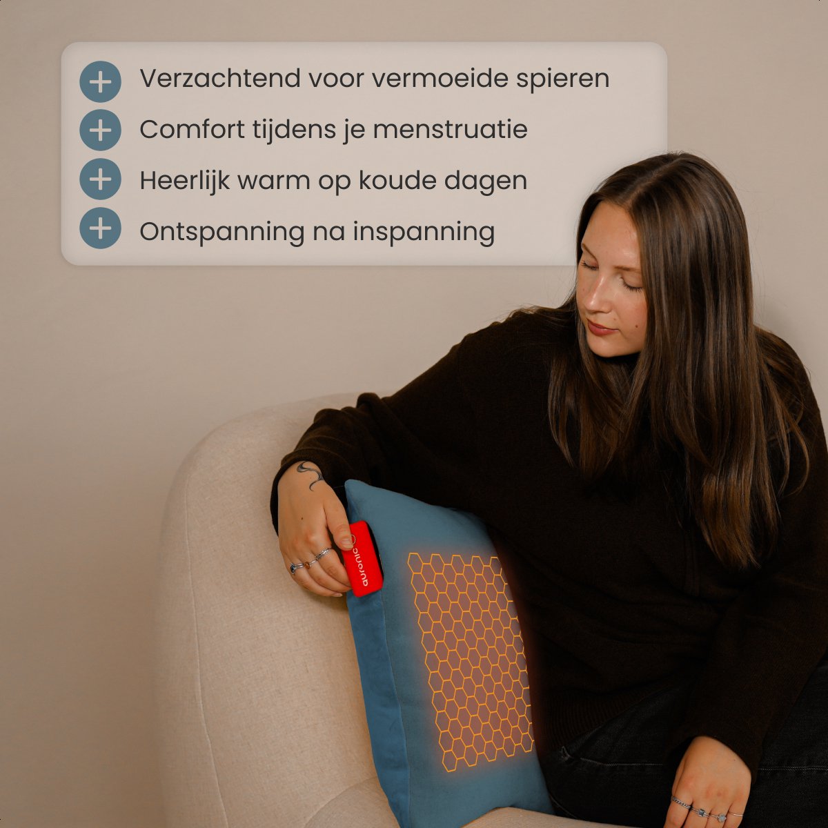 Auronic - Infrarot-Heizkissen Classic - 45 x 60 cm - Ausgestattet mit 10.000 mAh Akku und 3 Wärmemodi und 2,5 Meter Kabel - Für Innen und Außen - Blaugraues Textil