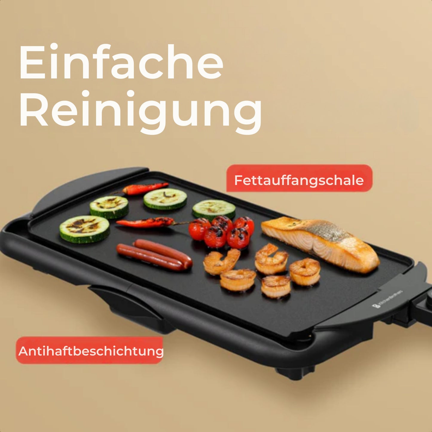 KitchenBrothers Elektrische Grillplatte XL - 2000W - Teppanyaki - Schwarz
