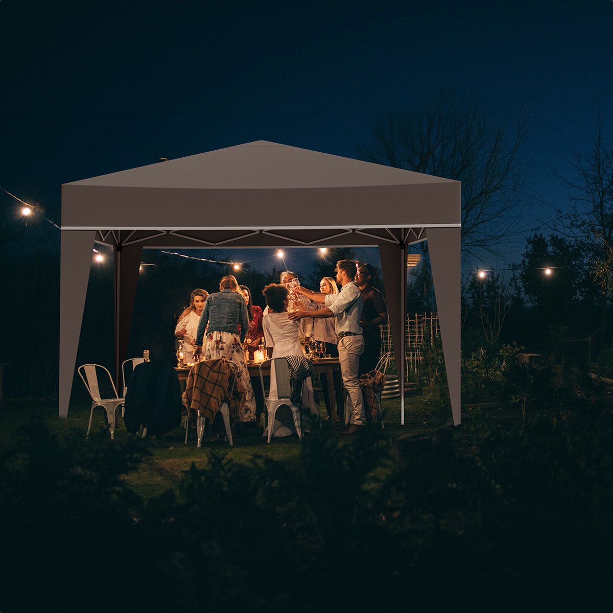 LifeGoods Partyzelt - Pavillon - EasyUp - Faltbar - Wasserdicht - Mit Tragetasche - 300 x 300 cm - Beige