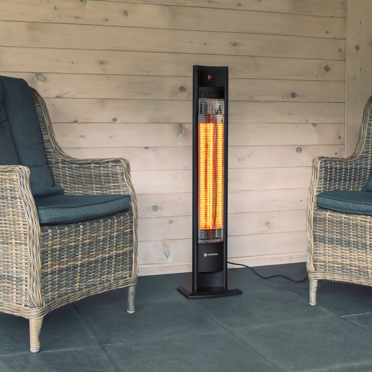 VONROC Terrassenstrahler Filicudi - Infrarot - 2000W - Hoher Wirkungsgrad - Kohleelement - 2 Heizarten - LCD-Bildschirm - Inkl.