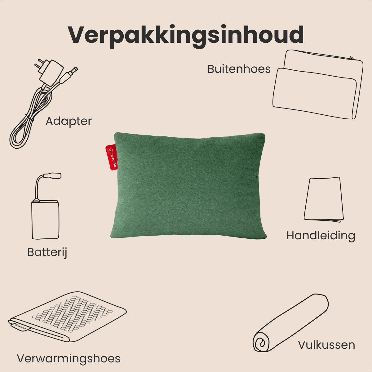 Auronic - Elektrisches Kopfkissen - Classic 45x60 - Infrarot - Wärmekissen - Pastellgrün