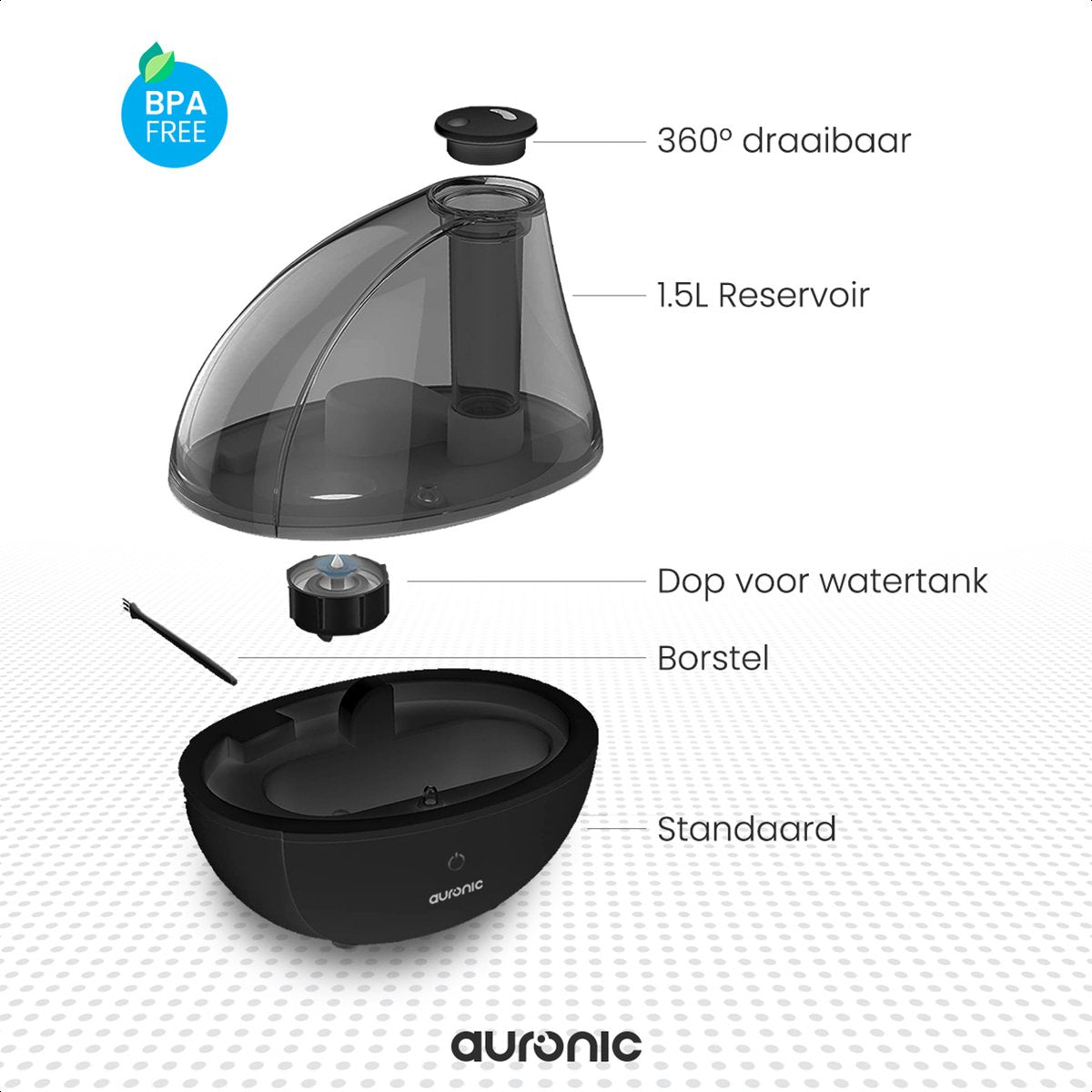 Auronic Luftbefeuchter - Geeignet für Babyzimmer & Schlafzimmer - Inklusive Wasserfilter - Schwarz