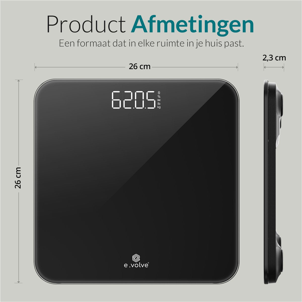 E-volve - Personenwaage Digital - Inklusive Batterien - Gehärtetes Glas - LCD Display - Bis zu 180 kg - Genaue Messung - Schwarz
