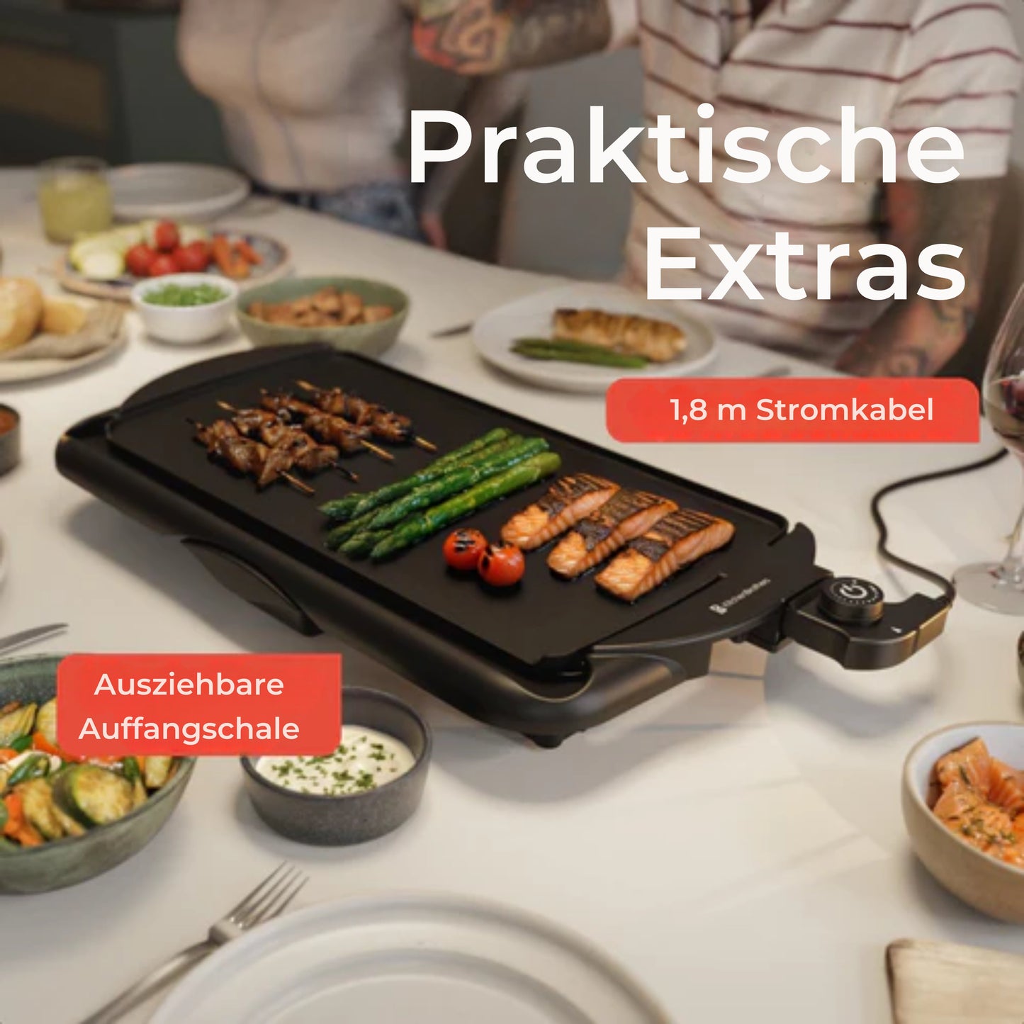 KitchenBrothers Elektrische Grillplatte XL - 2000W - Teppanyaki - Schwarz