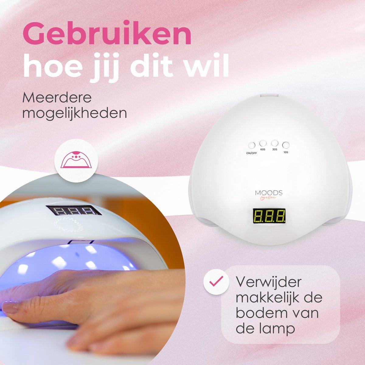 Moods Gellac - Professionelle Nagellampe - UV-Lampe Gel-Nägel - Nageltrockner - Steuerbar mit Tasten - Leistungsstarke LED-Lampe - Weiß
