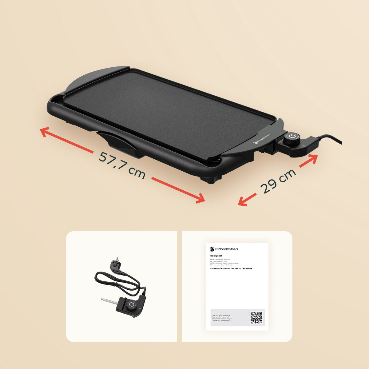 KitchenBrothers Elektrische Grillplatte XL - 2000W - Teppanyaki - Schwarz