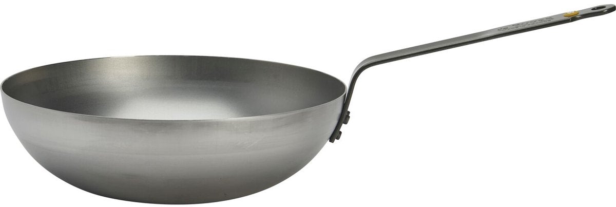 De Buyer Wok - Stahlblech - Ø 28 cm - Breiter Boden - PFAS-frei - Für Induktion - Grau