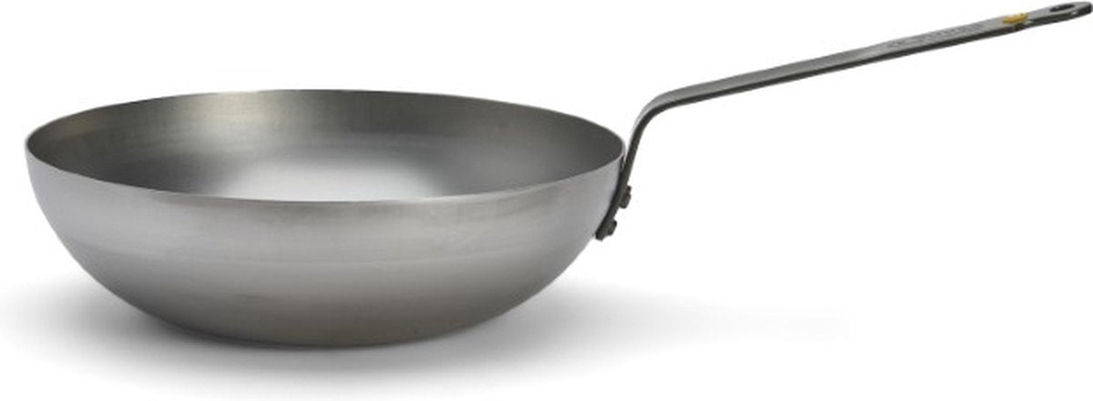 De Buyer Wok - Stahlblech - Ø 28 cm - Breiter Boden - PFAS-frei - Für Induktion - Grau