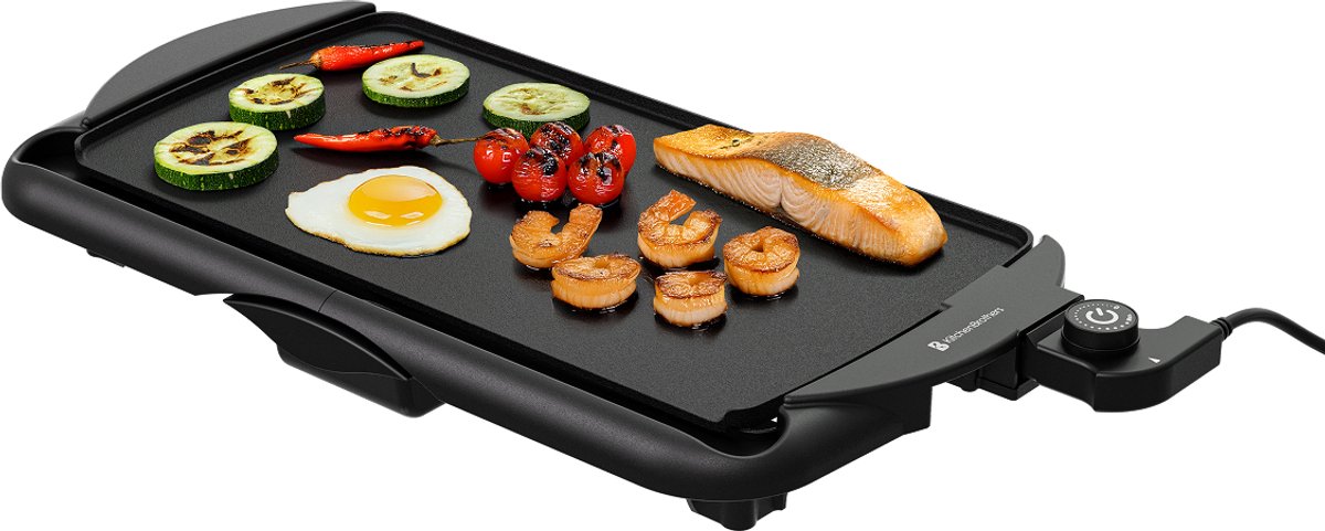 KitchenBrothers Elektrische Grillplatte XL - 2000W - Teppanyaki - Schwarz
