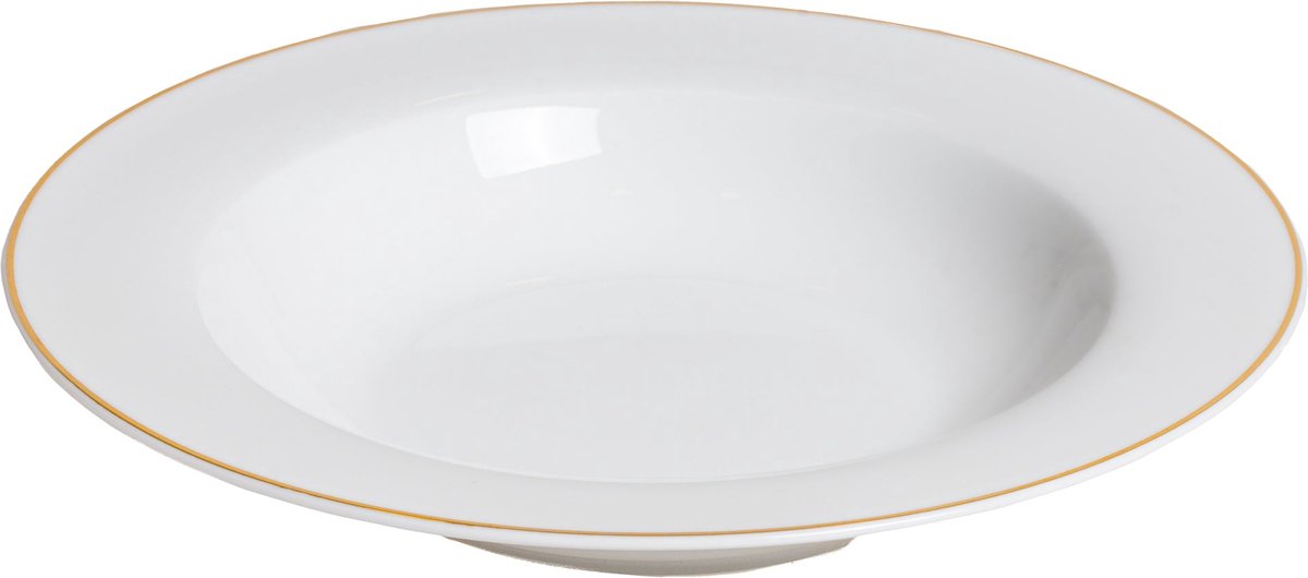 Studio Tavola 18-teiliges Geschirrset Weiß mit Goldrand - 6 Speiseteller Ø 27,5 cm, 6 tiefe Teller Ø 21,5 cm, 6 Frühstücksteller Ø 20,5 cm