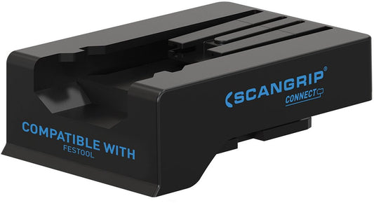 Scangrip - Connector Festool Akku 18V - 03.6153C - Mit Connect Series Technologie und Kompatibilität mit Festool Akkus und stabiler Verriegelung - Für Arbeitsleuchten und Baustellen - Schwarzer Kunststoff