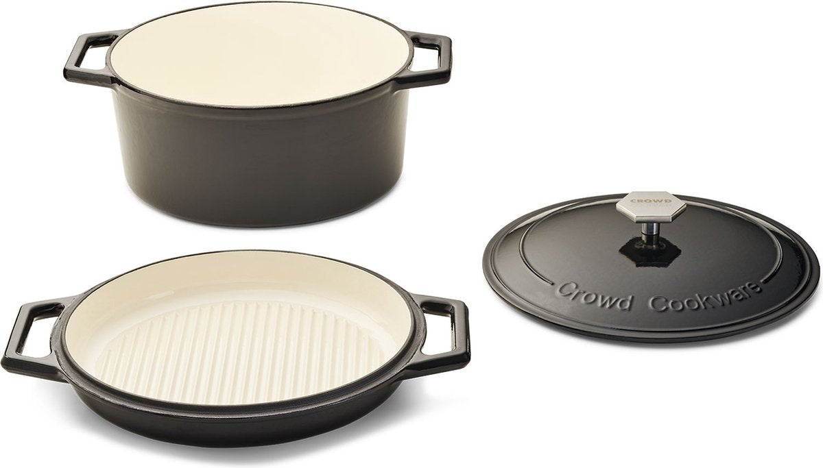 Der Tasman Dutch Oven und Grill - Gusseisen Kochtopf Ø29 cm - Recyceltes Gusseisen - Traditionell und Grilldeckel - 6,6L - Schwarz