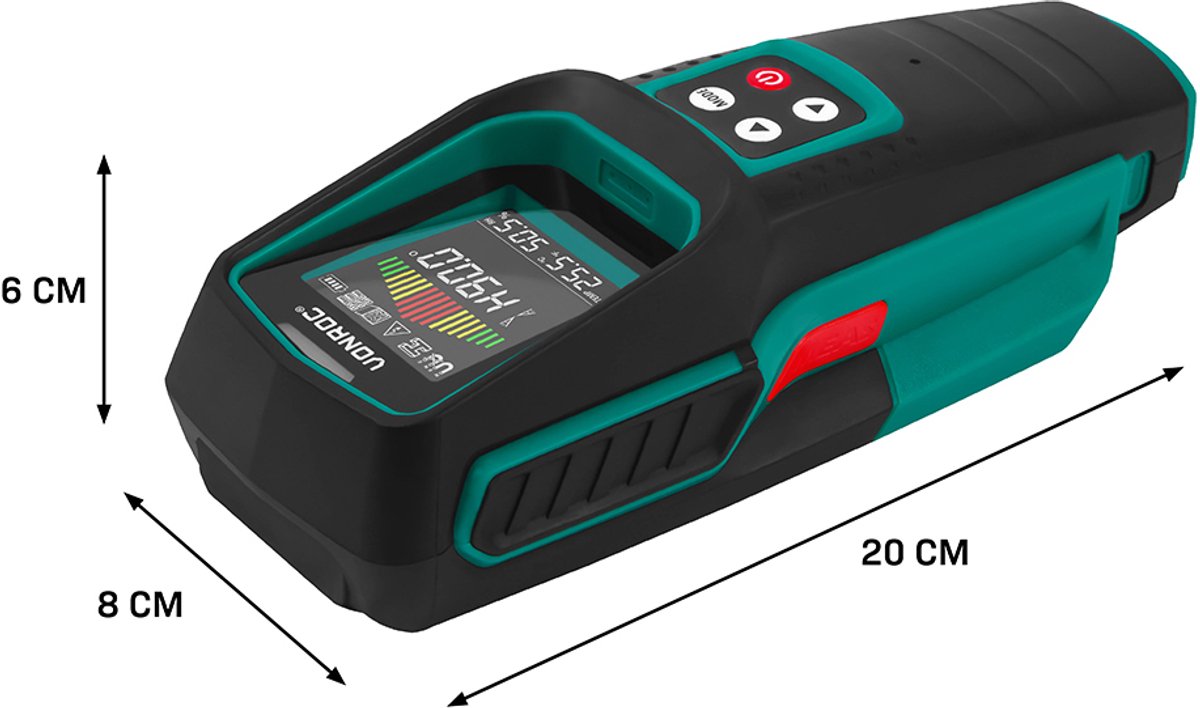 VONROC Rohrsuchgerät WD501DC - Multidetektor für Metall, Holz und Elektro - mit digitalem Winkelmesser, Temperatur- und Feuchtigkeitsmessung - Mehrfarbiges LCD - 17 x 7 x 3 cm
