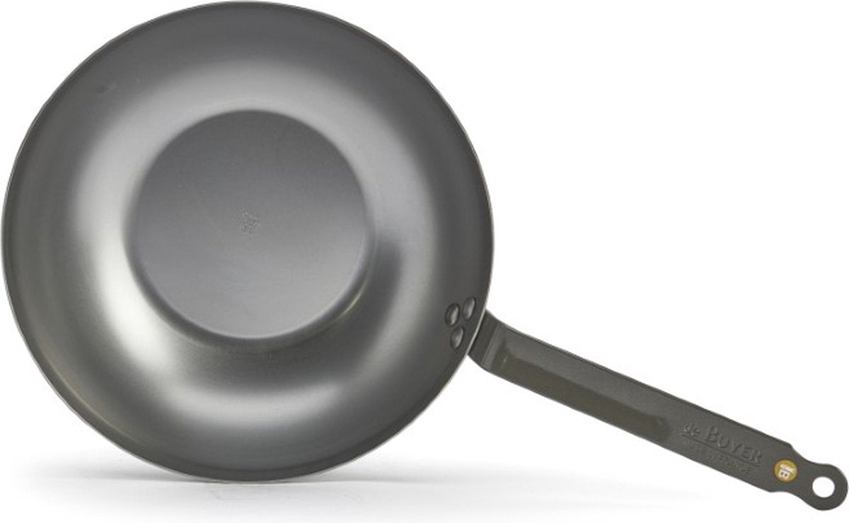 De Buyer Wok - Stahlblech - Ø 28 cm - Breiter Boden - PFAS-frei - Für Induktion - Grau