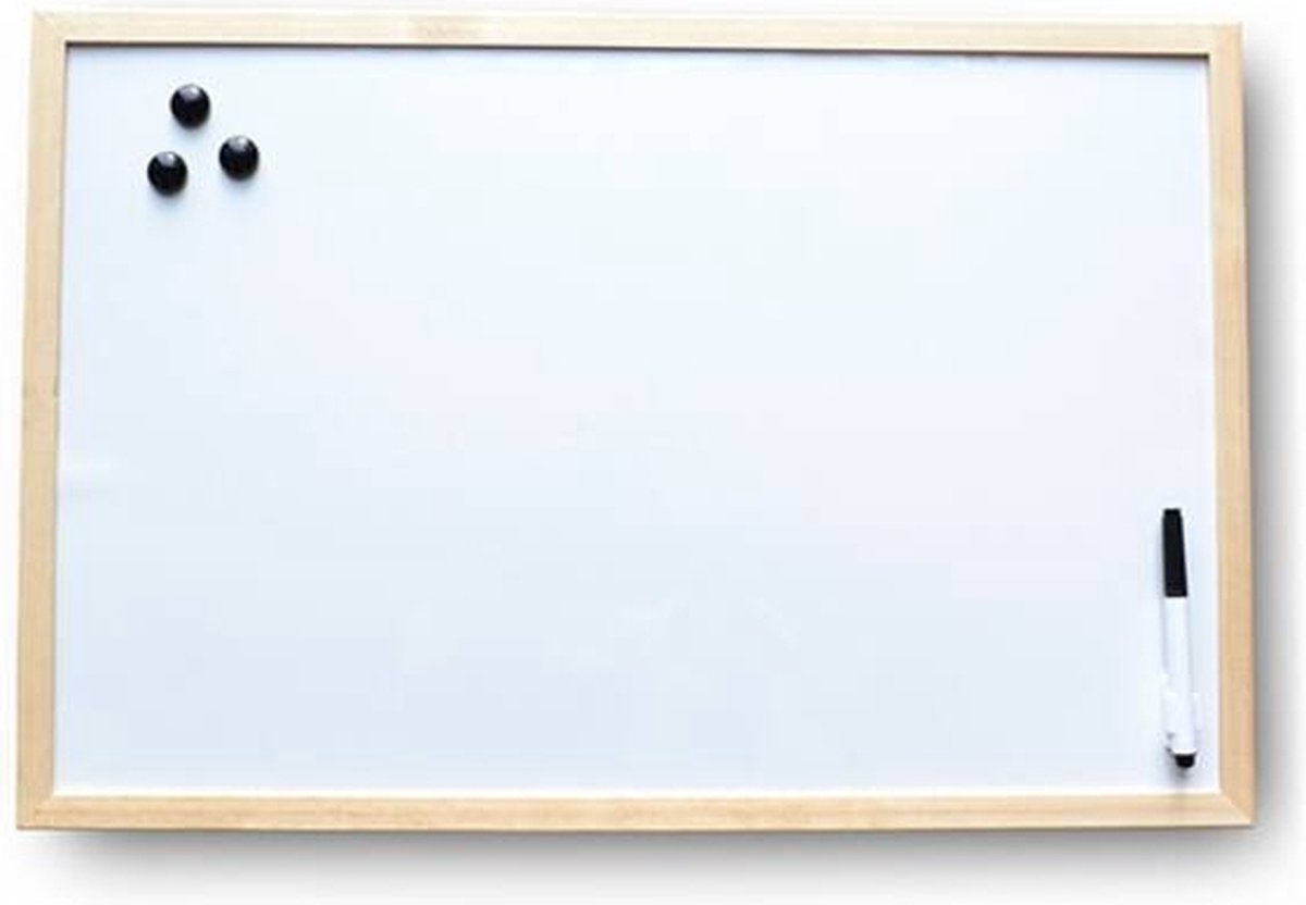 Whiteboard - Holzrahmen 60 x 80 Cm - mit Marker und Magneten