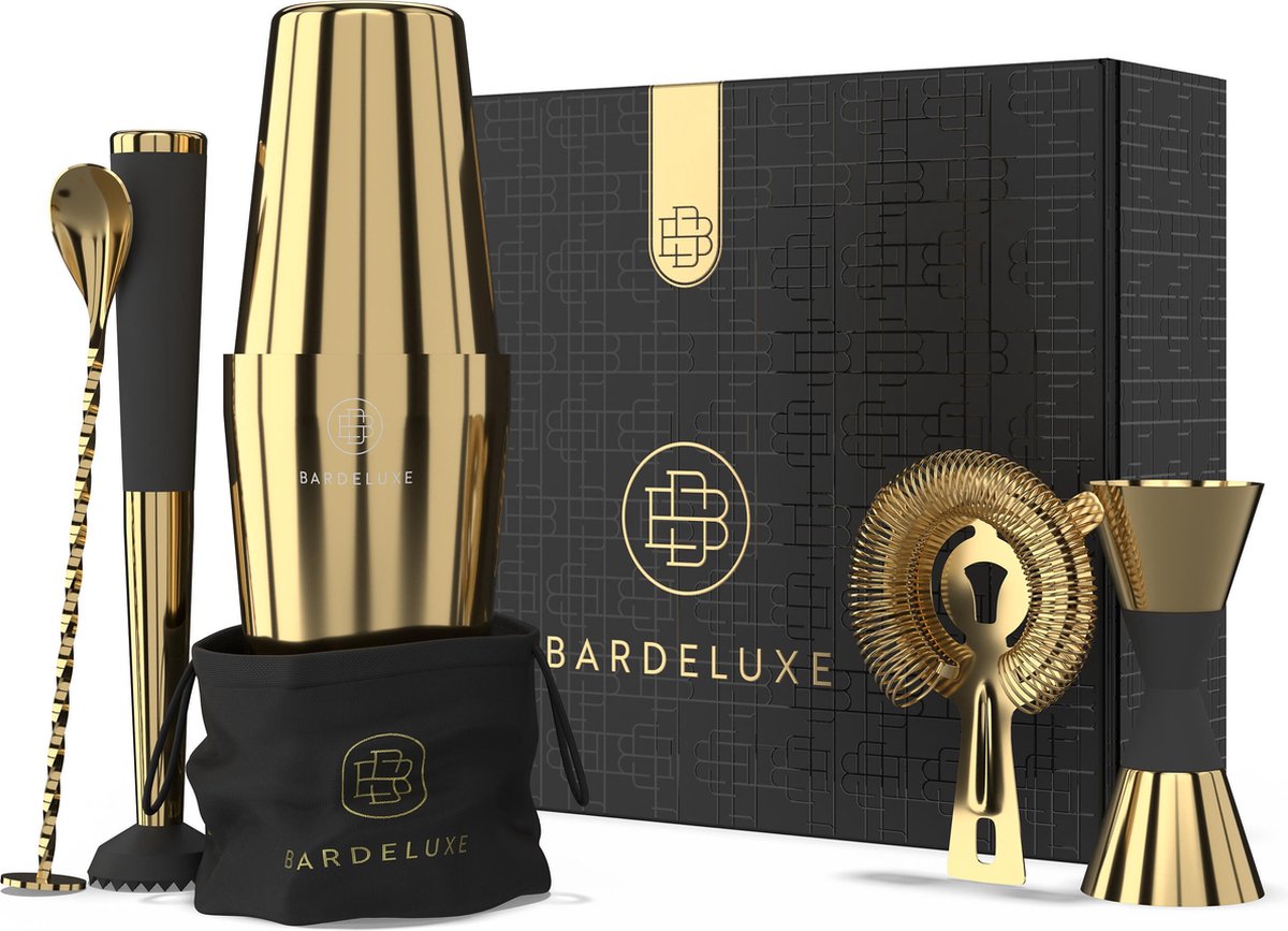 BarDeluxe Cocktail-Set Gold – 5-teilig – Edelstahl – Shaker 750 ml