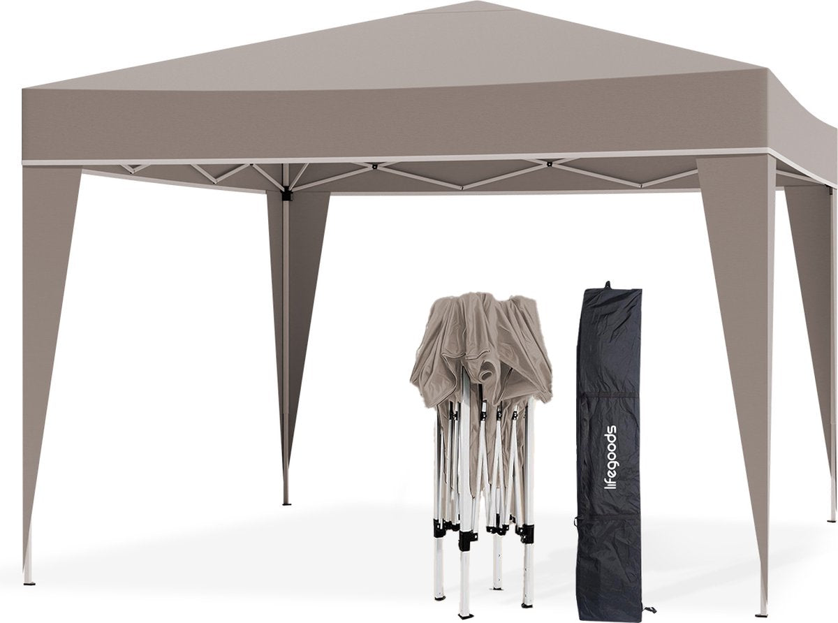 LifeGoods Partyzelt - Pavillon - EasyUp - Faltbar - Wasserdicht - Mit Tragetasche - 300 x 300 cm - Beige