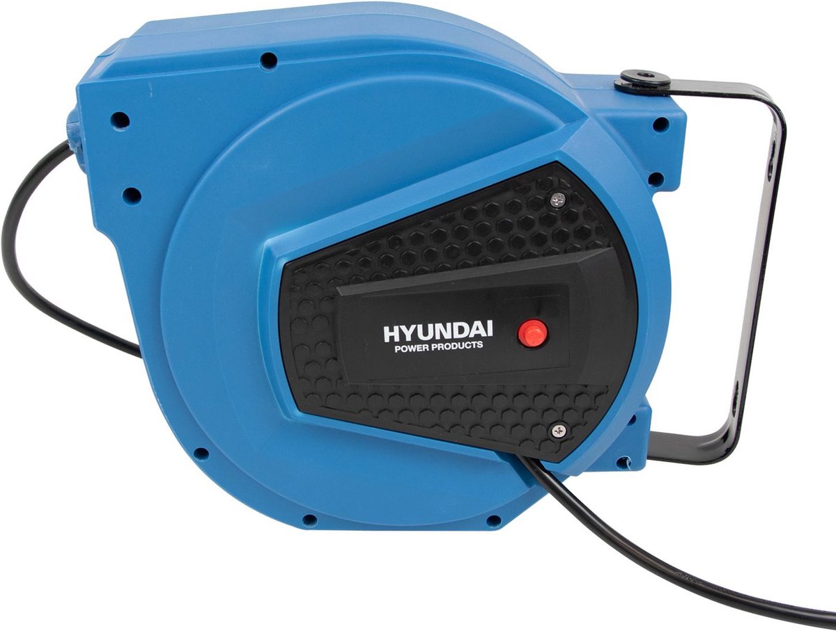 Hyundai Wandkabeltrommel 15 m 3x1,5 mm² automatisch einziehbar blau - schwenkbare Wandhalterung - 3200 W