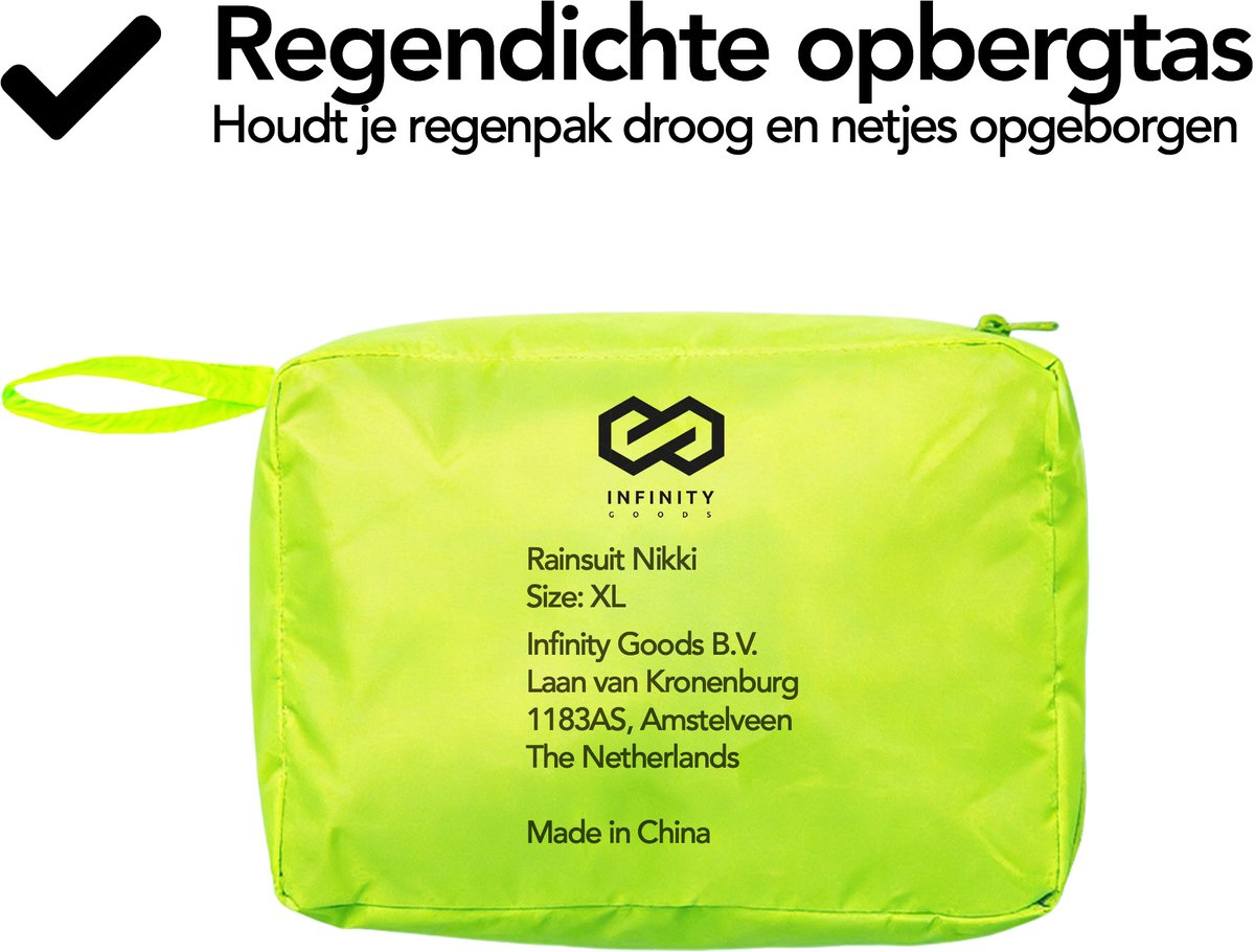 Infinity Goods Regenanzug Nikki - Wasserdicht & Atmungsaktiv - Reflektierend - 2-teiliger Regenanzug - Unisex - Fluo Gelb - Größe XL