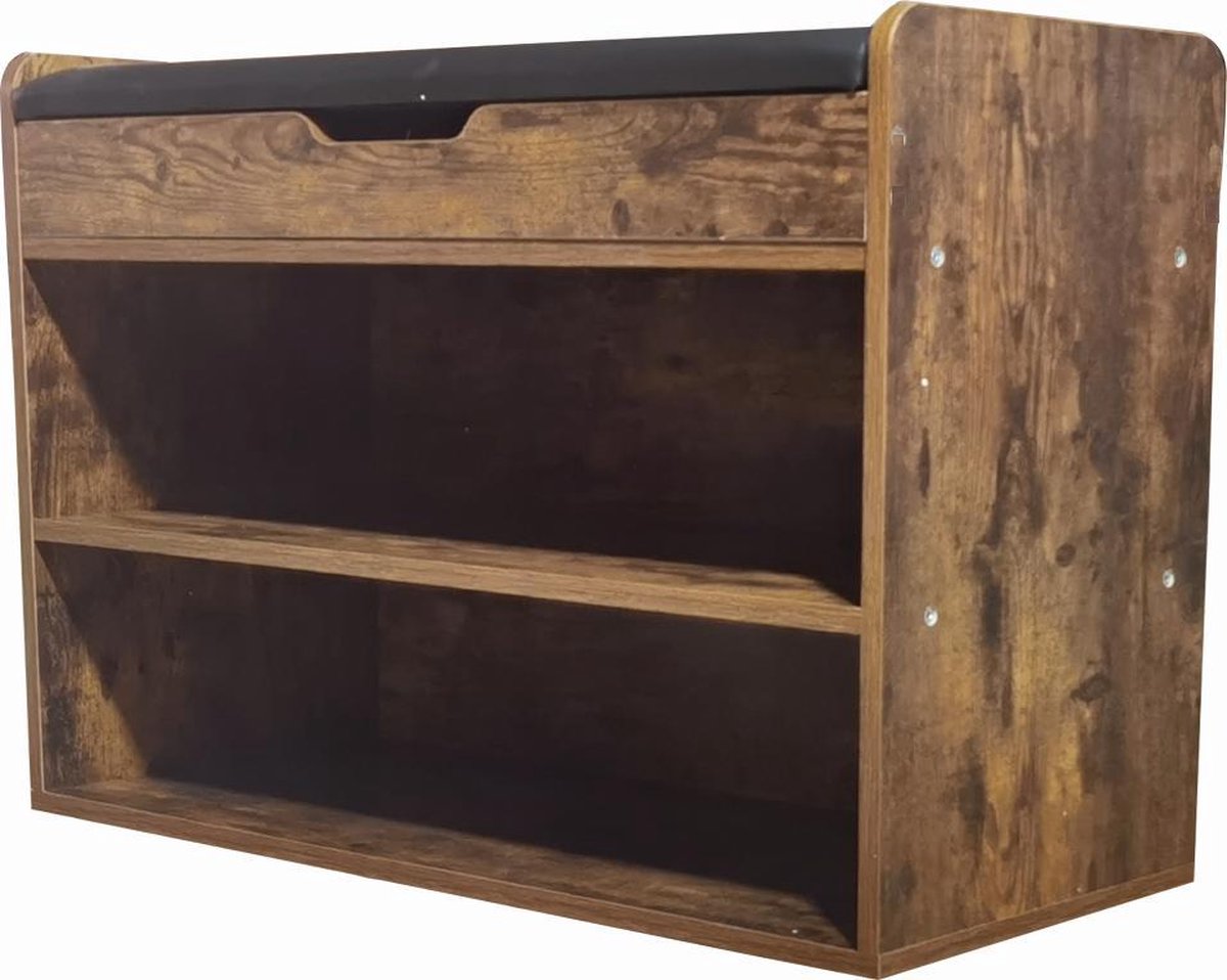 VDD-Schuhschrank mit Sitz - 2 offene Fächer - 35 x 80 x 55 cm - Vintage Brown