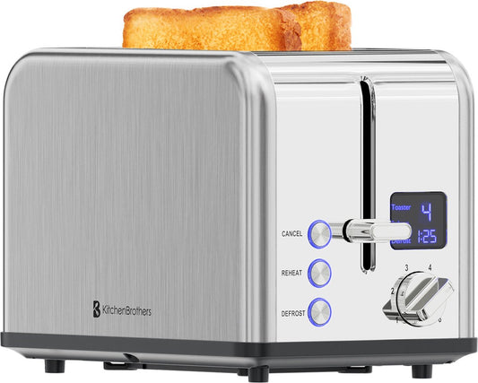 KitchenBrothers Toaster - Toaster - 6 Heizstufen - 2 extra breite Schlitze - 815W - Edelstahl/Silber