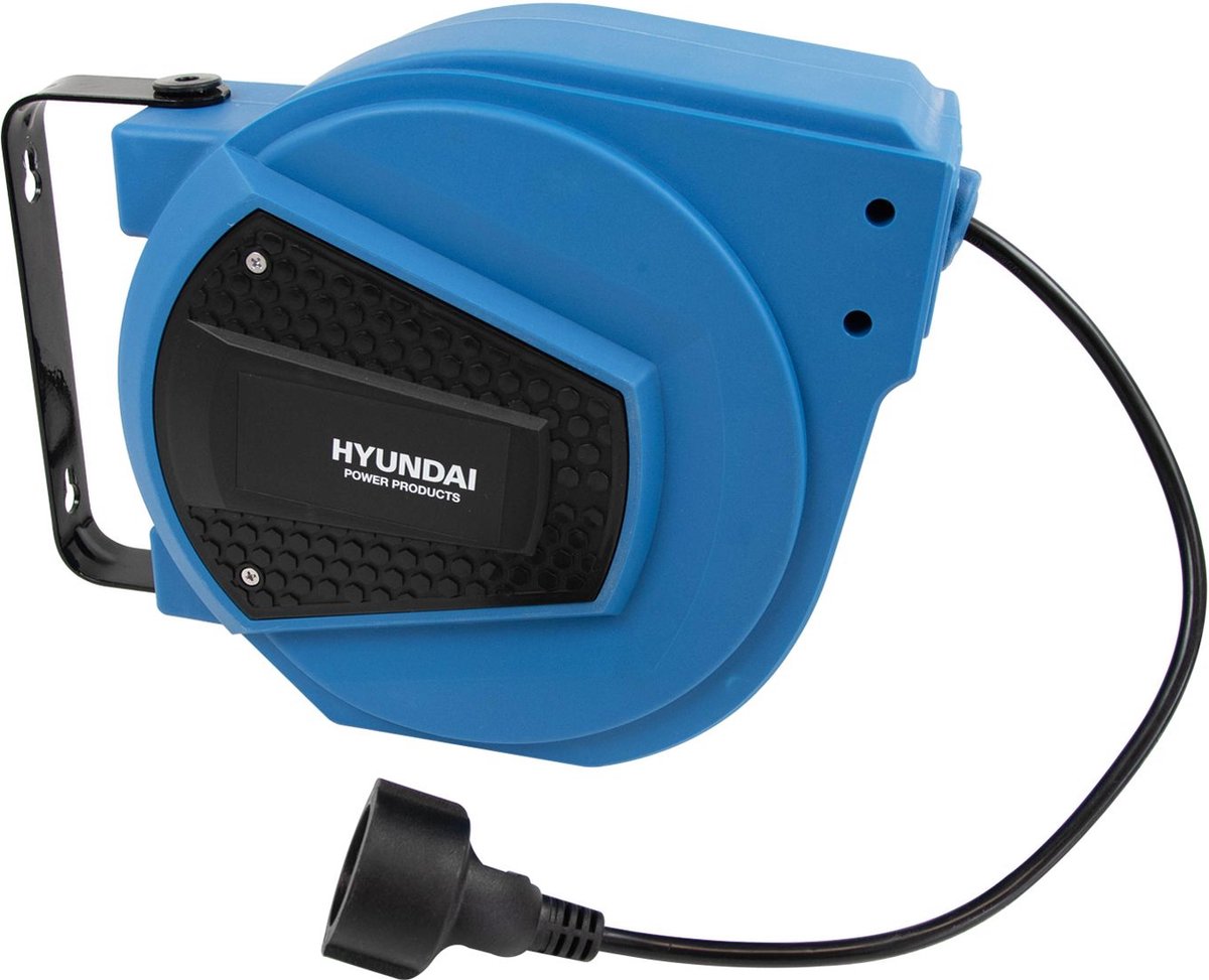 Hyundai Wandkabeltrommel 15 m 3x1,5 mm² automatisch einziehbar blau - schwenkbare Wandhalterung - 3200 W