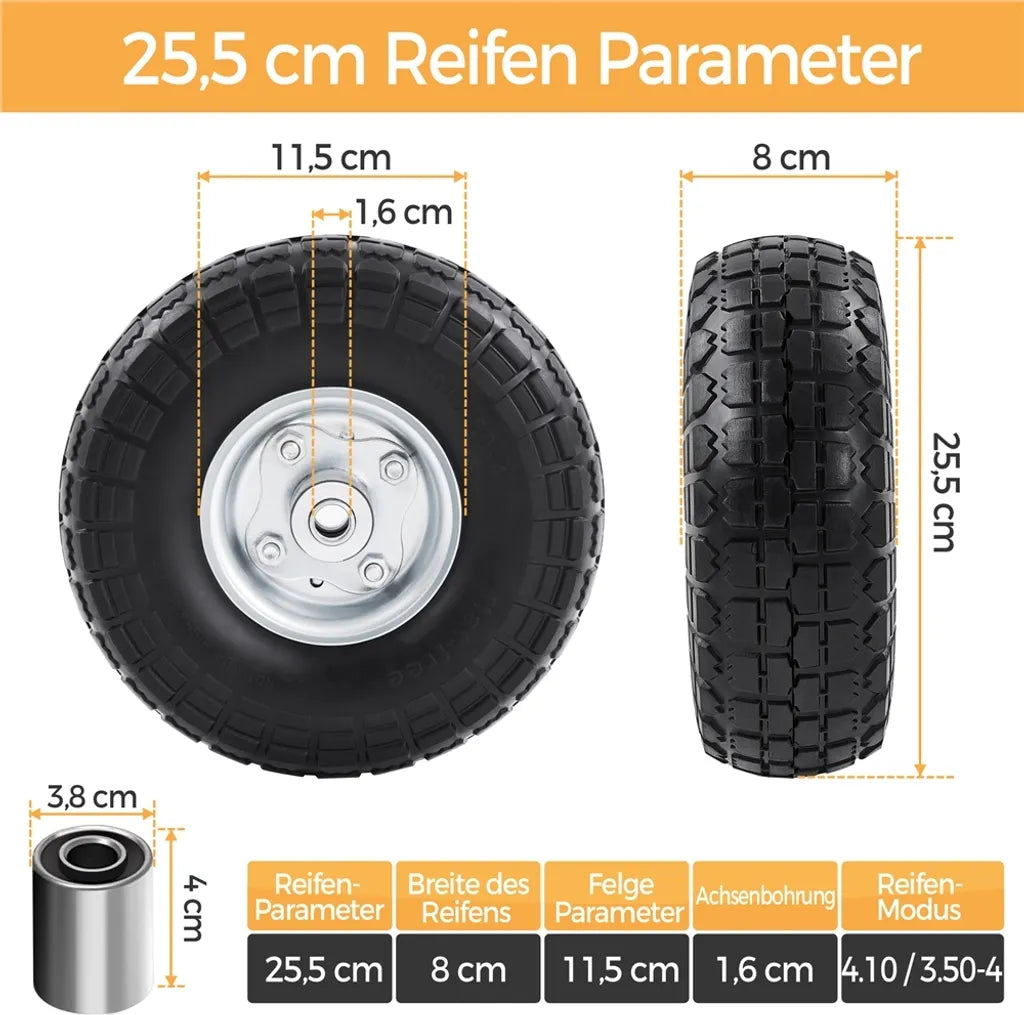 Yaheetech Massive PU-Räder, 2er-Set – Ø 255 x 80 mm – Pannensichere Transportwagenräder mit 16-mm-Achse