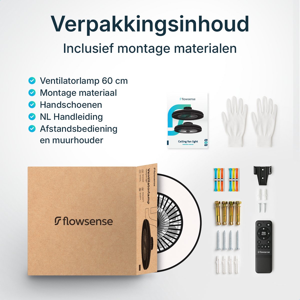 Flowsense Deckenventilator mit Beleuchtung 50 cm - Dimmbare LED-Deckenleuchte mit Ventilator - Schwarz - Fernsteuerung & App-Steuerung