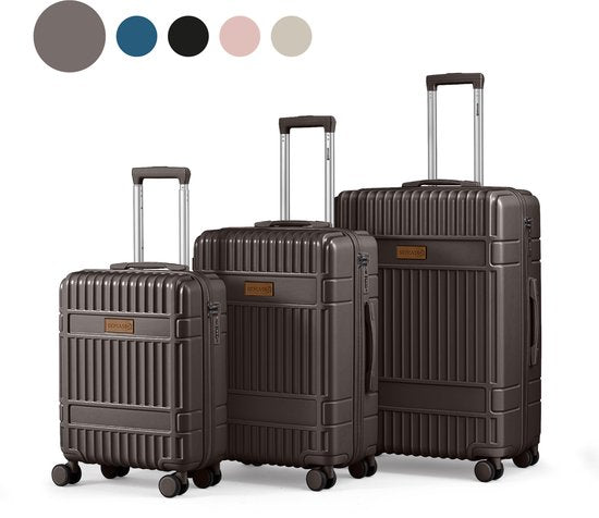 SKYCASES Kofferset – Classic Heritage – 3-teilig – Handgepäck- und Check-in-Koffer – 36 l/63 l/100 l – TSA-Schloss – Geräuscharme 360°-Rollen – Leicht – Trolley – Braun