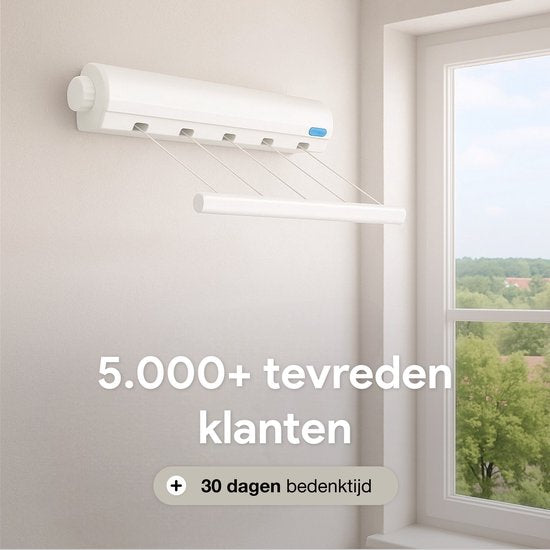 Wand-Wäscheleine ausziehbar - 5 Leinen - 4m Draht - Wäscheständer zum Aufhängen - Wäscheständer zum Aufhängen - Geeignet für Camping, Wohnmobil, Zelten - Ausziehbar - Rollen-Trockenleine - Gestelle - Für draußen und drinnen - Ausziehbar - Luft