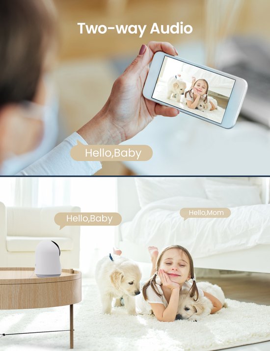 GNCC P1 WLAN-Babyphone mit Kamera – mit App – 1080p – Zweiwege-Audio – Super-IR-Nachtsicht – Bewegungserkennung – Sirene – Weiß