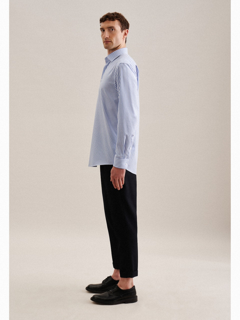 SEIDENSTICKER Regular Fit Business Hemd Blau Denim/Weiß, Langarm, Kentkragen