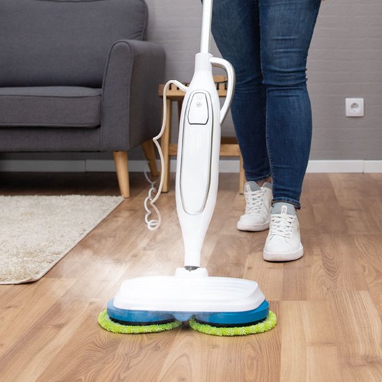 Livington Steam Twister Dampfreiniger mit rotierendem Doppel-Moppkopf, reinigt, schrubbt und poliert, 3-Stufen-Dampfautomat, 120 Grad heißer Dampf, Handdampfreiniger, weiß