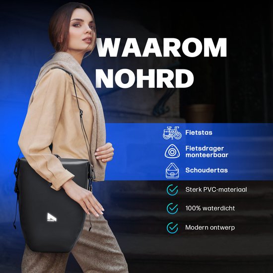 NOHRD 2-in-1 Gepäckträgertasche Single Schwarz - Gepäckträger Wasserdicht - Gepäckträger Umhängetasche - Gepäckträgertasche mit Laptopfach - Fahrrad Single - Gepäckträgertaschen Elektrofahrräder