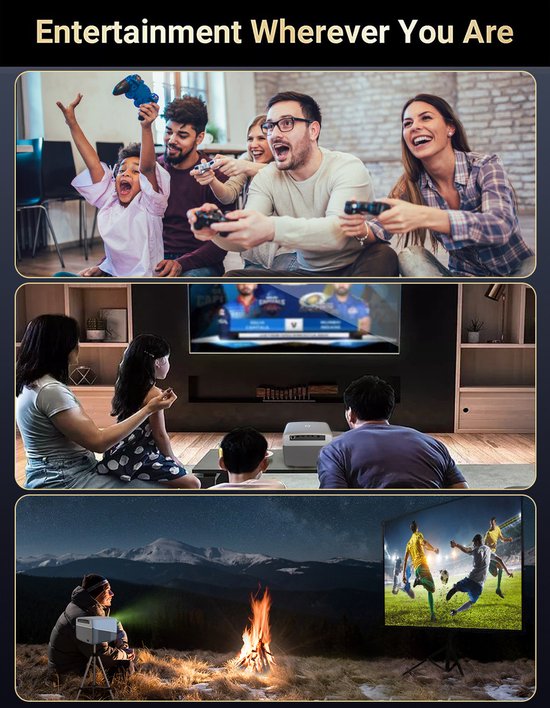 Fuegobird A6 Beamer - 1080P Full HD - Smart Home Projektor - Unterstützung 4K - Android TV 9.0 - 450 ANSI - Streaming mit IOS & Android - Autofokus und 4D Keystone - 2GB RAM+32GB ROM - WiFi6 - 2.4G/5G WiFi - BT5.0 - Netflix/Prime Video/Youtube - Grau