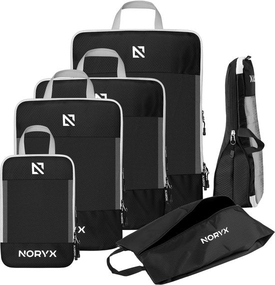 Noryx Packwürfel 6-teiliges Set - mit Kompressionsreißverschlüssen - Koffer- & Rucksack-Organizer-Set - Reisekompression - Gepäck-Organisatoren - Kompressions-Kleiderwürfel