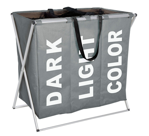 WENKO Trio Wäschekorb Grau – 130 l – 3 Fächer – Polyester