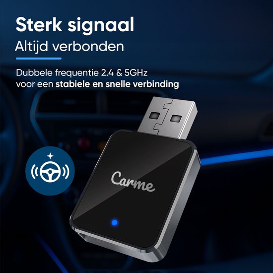 CarMe Mini 2-in-1 CarPlay Dongle V2 - Drahtloses CarPlay & Android Auto - USB-A & USB-C - Android Auto Dongle - Schwarz