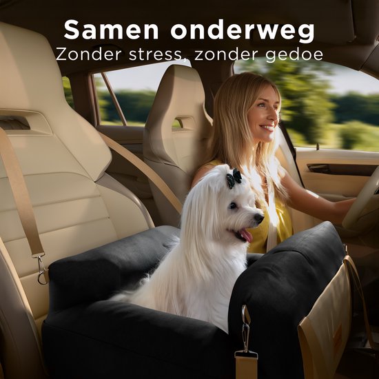 CozySense® Hundeautositz - Hundekorb Auto für kleine Hunde - Vorder- & Rücksitz - waschbarer Bezug & auch als Tragetasche - Schwarz/Beige