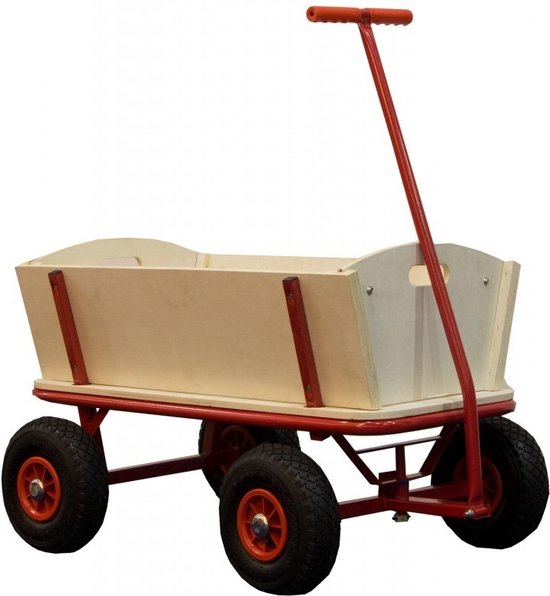 Sunny Billy Beach Wagon Trolley Rot - Klares Holz - Trolley mit Luftreifen - 94x61x97cm