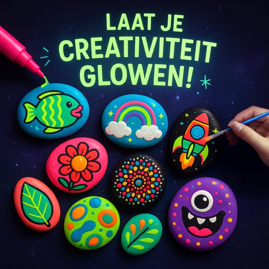 Vaive Steinmalerei 61-teilig - Glow in the Dark Happy Stones - Basteln - Bastelpackung für Mädchen & Jungen - Bastelpackungen