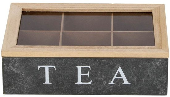 Daily Home Teedose, schwarz, 6 Fächer, MDF, Glas, zur Aufbewahrung von Teebeuteln
