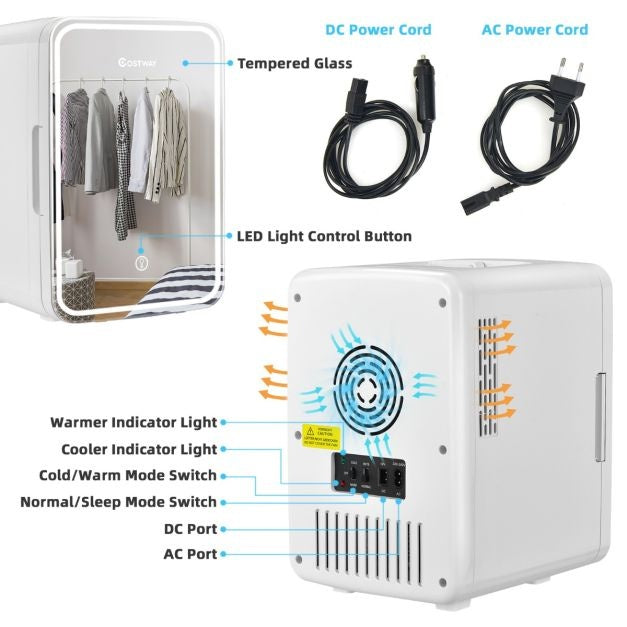 Coast Mini-Kühlschrank - Tragbarer Kühlschrank mit LED-Spiegel - 10L - 23 x 28 x 34 cm - Weiß