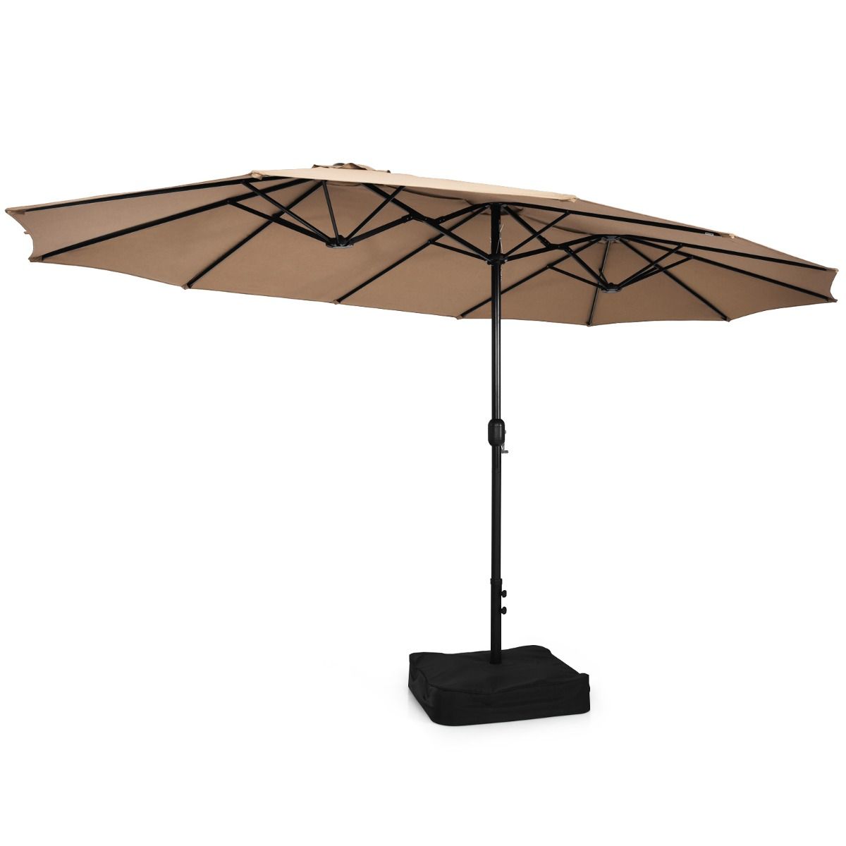 Coast 451,5 x 264 cm Doppelter Terrassen-Sonnenschirm mit Ständer - Brauner XXL-Schattenschirm für Garten, Terrasse und Schwimmbad