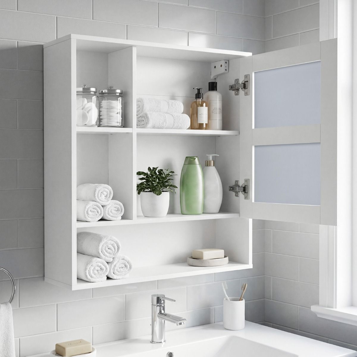 Coast Spiegelschrank – wandmontierter Badezimmerschrank – platzsparend – weiß